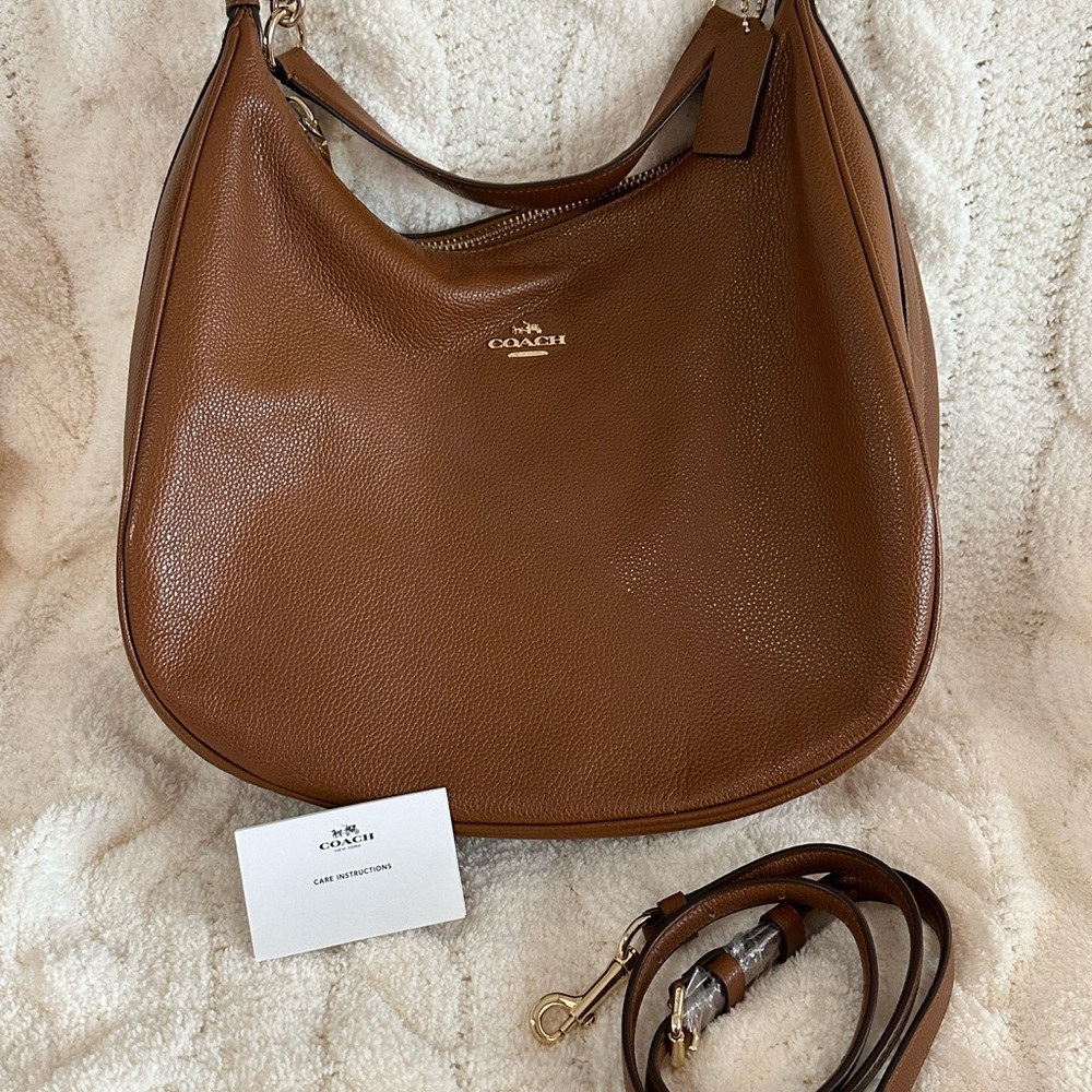 Coach Brown Hobo Bag with Leather Material and Crescent Shape